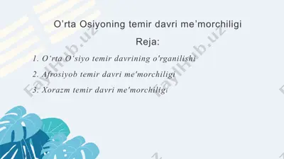 o’rta osiyoning temir davri me’morchiligi — PPTX