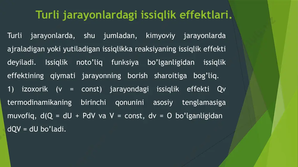 oshirishdan tashqari ish bajarishga ham sarf bo’ladi. shunga ko’ra, cp > cv bo’ladi. qattiq va suyuq holdagi moddalarda, temperatura o’zgarishi bilan ularning hajmi kam o’zgaradi. shunga ko’ra, cv, cp o’rtasidagi farq kam bo’ladi. o’rtacha va chin issiqlik sig’imi temperaturaga bog’liq bo’ladi. qanday bo’lmasin biror moddani, masalan, 10 dan 110с gacha yoki 100 dan 1010 gacha istish uchun turli miqdorda issiqlik kerak bo’ladi. shunga ko’ra, chin va o’rtacha issiqlik sig’imi tushunchalari kiritilgan. modda t1 dan t2 gacha isitilganda sarflangan issiqlik miqdorining (q) temperaturaning o’zgarishiga nisbati o’rtacha issiqlik sig’imi (c) deyiladi. o’rtacha issiqlik sig’imi. foydalanilgan adabiyotlar. 1.вилюнас в. к. психологические механизмы мотивации человека. –м.: 1990 г. 2.выготский л. с. педагогическая психология. –м.: 1996 г. 3.годфура ж. что такое психология: в 2 т.: пер. с фрац. –м.: 1990 г 4.джемс в. психология. –м.: 1991 г. image1.png image2.png image3.png image4.png image5.png image6.png image7.png image8.png image9.png image10.png image11.png image12.png image13.png image14.png image15.png