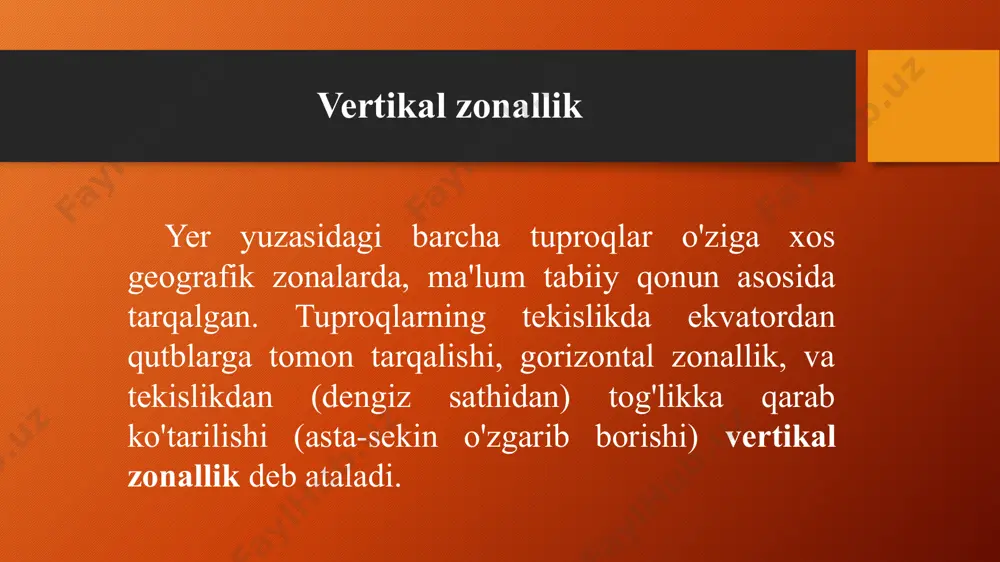 uning o'simliklar uchun taqdim etgan imkoniyatlari ham turli hududlarda o'zgaradi. o'zbekistonda tuproqning mexanik tarkibi bilan bog'liq tadqiqotlar va texnologik ishlar olib borilmoqda. bu, o'z navbatida, qishloq xo'jaligida samaradorlikni oshirish va tuproqni yaxshilashga yordam beradi. r.a. ibragimova, "tuproqlar geografiyasi", "ma'rifat", 2023, 222 bet, toshkent. a. maqsudov, "o'zbekiston tuproqlari", farg'ona, 1996, 60 bet. https://arxiv.uz https://uzpedia.uz https://geografiya.uz foydalanilgan adabiyotlar: image3.png image2.png image4.jpg image5.jpg image6.jpg image7.jpg image8.jpg image9.jpeg image1.png /docprops/thumbnail.jpeg