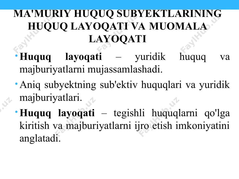 ma’sul muharrirlar: x.t. odilqoriyev va b.e.qosimov. – t.: iiv akademiyasi, – 2010. хojiev e. davlat va jamiyat boshqaruvining huquqiy asoslari. [matn]/erkin xojiev. –toshkent: yangi kitob, 2017. nematov j. o’zbekiston respublikasida ma’muriy protseduralarni takomillashtirish. mamuriy huquq asoslari: qiyosiy-huquqiy tahlil (mamuriy faoliyatni tashkil etish bosqichlari). (o’quv qo’llanma). – t.: 2015. нематов ж.н. ўзбекистон республикасида маъмурий процедуралар институтини такомиллаштириш (қиёсий-ҳуқуқий таҳлил). (монография). – т.: lesson press. 2018. o'qish uchun adabiyotlar рихтер и., шупперт г.ф. судебная практика по административному праву: учебное пособие / пер. с нем. – м.: юристъ, 2000. хамедов и.а., хван л.б., цай и.м. административное право республики узбекистан. обшая часть. –ташкент: консаудитинформ-нашр, 2012. административное право: учебник/ б.в.россинский, ю.н.старилов. 6-е изд., доп. и пересмотр. – м.: норма: инфра-м, 2019. richard j. pierce, jr. administrative law. second edition. foundation press 2012. o'qish uchun adabiyotlar