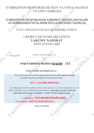 yakuniy nazorat test savollari — PDF