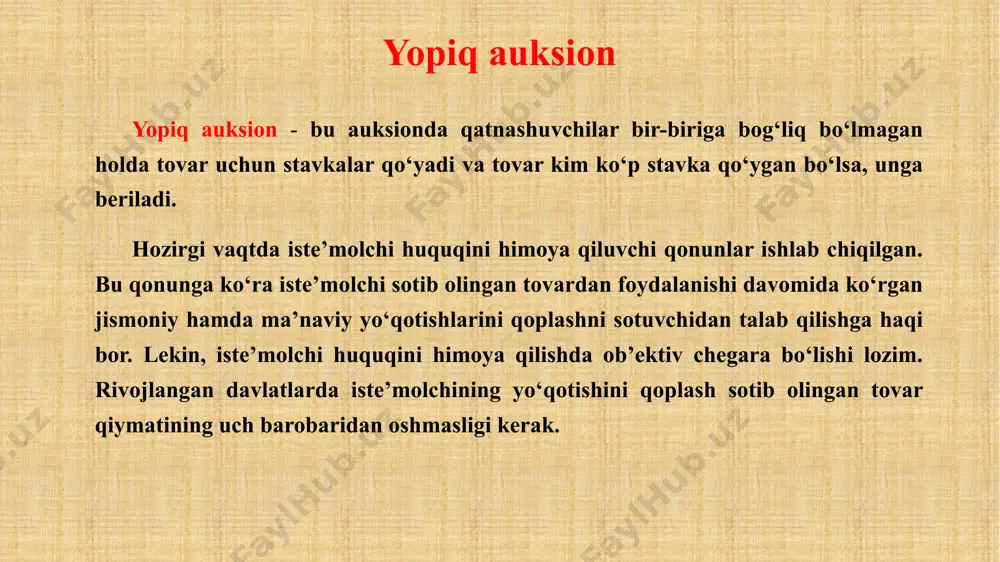 aq to‘lash kerak, ya’ni axborot olish xarajat bilan bog‘liq, ba’zi axborotlar nihoyatda qimmat turadi. shuning uchun ham kerakli bo‘lgan axborotdan qancha olish kerak deganda, uning chekli xarajati bilan chekli nafini solishtirib ko‘rish kerak bo‘ladi. sug‘urtalash ushbu usul tasodifiy yo‘qotishlarni o‘zgarmas xarajatlarga aylantirish orqali tavakkalchilikni kamaytirishga qaratilgan. ma’lumki, mulkning o‘g‘irlanishi, shaxsning kasal bo‘lib ishga chiqmasligi, tabiiy ofatlarning bo‘lishi tasodifiy bo‘lib ular juda katta xarajatlarga olib kelishi mumkin. ushbu noxush hodisalarning oqibatlarini kamaytirishda sug‘urtaning ahamiyati katta. o‘zbekistonda ham hozirgi vaqtda ko‘pgina insonlar o‘z hayotlarini, mulkini sug‘urtalaydilar. sug‘urta ishlarini yo‘lga qo‘yish uchun respublikada maxsus qonunlar ishlab chiqilgan va bir qator davlat va nodavlat sug‘urtalash firmalari faoliyat ko‘rsatmoqda. sug‘urtalashda tavakkalchilikni qo‘shish samaradorligi shu bilan belgilanadiki, sug‘urtalangan shaxslarning tavakkalchiligi bir-biriga bog‘liq bo‘lmasligi kerak. эътиборларингиз учун раҳмат! oleobject1.bin image2.wmf oleobject2.bin image3.wmf oleobject3.bin image4.wmf oleobject4.bin image5.wmf oleobject5.bin image6.wmf oleobject6.bin oleobject7.bin image7.wmf image1.jpeg å = = + + + = n i i i n n x x …