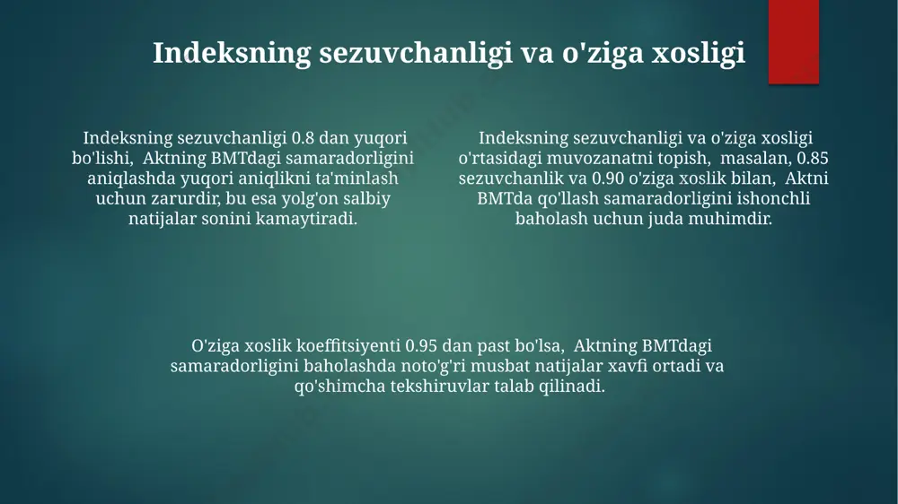 di. indeksning ishonchlilik darajasi 95% dan kam boʻlmasligi kerak, bu esa natijalarni statistik jihatdan ahamiyatli deb hisoblash imkonini beradi. akt faolligini baholashda ishlatilayotgan indeksning standart xatosi (sem) 0,1 dan kam boʻlishi maqsadga muvofiqdir, bu aniqlikni ta'minlaydi. nojo'ya ta'sirlarni baholash nojo'ya ta'sirlarning tezligi va davomiyligi, masalan, 1-hafta ichida yuzaga kelgan va 2 hafta davom etgan teri toshmalari aniq ko'rsatkich hisoblanadi. gematologik nojo'ya ta'sirlar soni (masalan, leykopeniya, trombotsitopeniya) va ularning og'irligi (1-3 gradus) davolash samaradorligini baholashda muhim ahamiyatga ega. nojoy ta'sirlarning og'irlik koeffitsienti yordamida 1-4 ball shkalasi bo'yicha baholanishi, bu yerda 4 balli ko'rsatkich eng og'ir nojo'ya ta'sirlarni bildiradi. bmt samaradorligini aniqlash mezonlari bmt samaradorligini baholashda, 5 yillik omon qolish darajasi (os) va kasallikka chalinishsiz davom etgan muddat (pfs) kabi muhim klinik ko'rsatkichlarni hisobga olish kerak, bu esa 80% dan yuqori bo'lsa yaxshi natija hisoblanadi. bmt samaradorligini to'liq baholash uchun, remissiya davomiyligi (oylarda), transplantatsiyadan keyingi asoratlar soni (masalan, gvhd 2-darajadan yuqori) va …