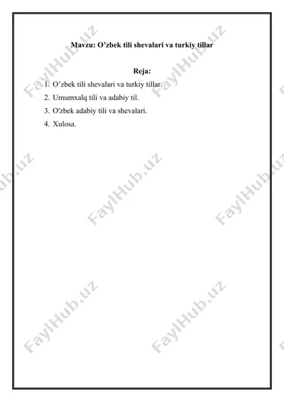 o’zbek tili shevalari va turkiy tillar — DOCX