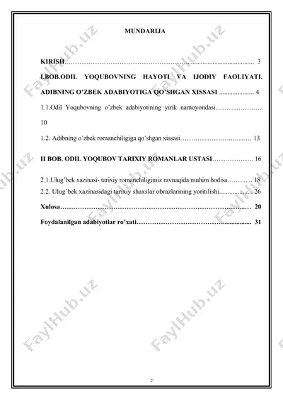 odil yoqubovning hayoti va ijodiy faoliyati — DOC