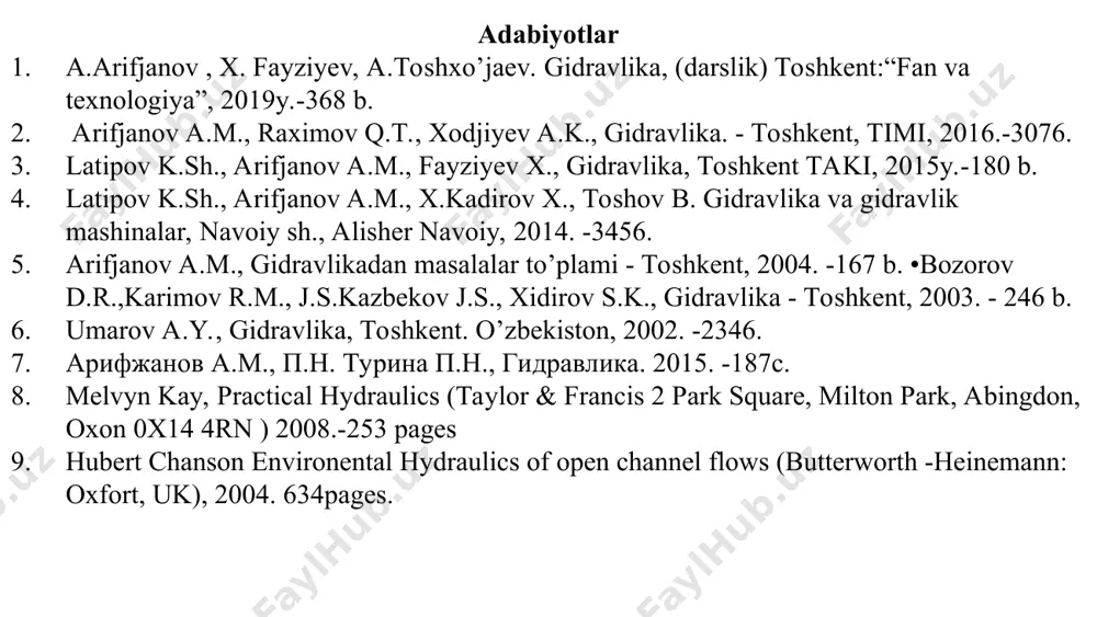 arbyuratorga benzin o`tkazuvсhi quvurni avtotraktor va boshqa qurilmalar dvigatelarining moy o`tkazuvchi quvurlarini, gidrouzatmalardagi tutashtiruvсhi quvurlar va hokazolarni keltirish mumkin. oddiy quvurlar deb, tarmoqlanmagan va bir xil diametrli quvurlardan tashkil topgan quvurlarga aytiladi. agar quvur uzunligi bo'yicha yo'qolgan napor mahalliy napor yo'qolishlaridan bir necha marta katta bo'lsa, bunday o'tkazgich quvurlar gidravlik uzun quvurlar deyiladi. uzun bosimli quvurlarni hisoblash asosini tekis xarakat tenglamasi tashkil etadi. bu yerda gidravlik nishablik bu erda shezi koeffitsiyenti k- sarf moduli r - gidravlik radius, n-g`adir budurlik koeff. sarf moduli bunda k – kattalik gidravlik nishablik birga teng bo'lgandagi oqimning qaraladigan jonli kesimdan oqib o'tadigan suyuqlik sarfini bildiradi va sarf moduli (xarakteristikasi) deyiladi anсha uzoq masofaga сho`zilgan va gidravlik qarshiliklarda majmuida asosiy qismni ishqalanish qarshiligi tashkil qilgan quvurlar uzun quvurlar deb ataladi. bunday quvurlarda mahalliy qarshiliklar alohida hisoblanmaydi va ishqalanish qarshiligining 5 – 10% iga teng deb qabul qilinadi. quvurlar ishlash sxemasiga qarab ikki turga bo`linadi sodda …