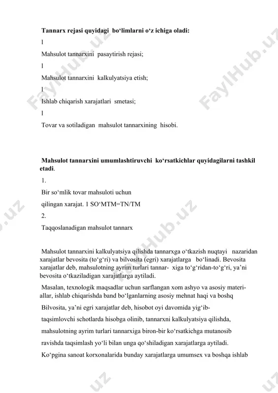 rligini umumlashtiruvchi ko‘rsatkichlardan biri bulib, korxonaning daromad olish darajasini ifodalaydi rentabellikning turlari: l sotish rentabelligi; l asosiy faoliyat rentabelligi; l xususiy kapital rentabelligi; l asosiy kapital (fondlar) rentabelligi; l permanent kapital rentabelligi; l aylanma kapital rentabelligi; l qarzga olingan kapital rentabelligi; l real asosiy kapital rentabelligi; l investirlashgan kapital samaradorligi.korxona yoki tarmoq faoliyatini tahlil etish uchun rezervlar ikkiga bo‘linadi: l tashkiliy-texnikaviy rezervlar; l ijtimoiy-iqtisodiy rezervlar.tannarx rejasining bo‘limlari: l mahsulot tannarxini pasaytirish rejasi; l mahsulot tannarxini kalkulyatsiya etish; l ishlab chiqarish xarajatlari smetasi; l tovar va sotiladigan mahsulot tannarxining hisobi ishlab chiqarish rivojlanishining samaradorligi va intensivligini baholashda amaliyotda rentabellik ko’rsatkichlari tizimi keng qo’llanib, unga ko’ra foydaning miqdori belgilangan hisoblanadi. rentabellik ko’rsatkichlari korxona faoliyati qanchalik foyda keltirishini ko’rsatadi. bu ko’rsatkichlar moliyaviy hisobotning ichki va tashqi foydalanuvchilarda qiziqish uyg’otib, korxona resurslaridan foydalanish samaradorligi hamda uning investitsiyalarni jalb qilish qobiliyatini aniqlaydi. rentabellikning mohiyatini faqat foyda shakllanishini tahlil qilish asosida ochib berish mumkin. korxona mahsulotni …