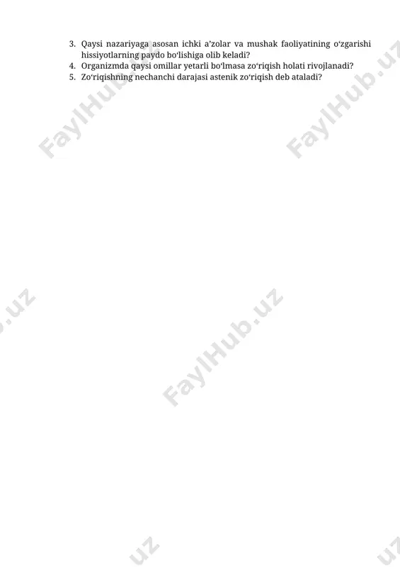 larini belbog‘ pushta o‘rab turadi. deyarli barcha analizatorlardan miya po‘stlog‘iga chiquvchi afferent impulslar limbik tizimning birorta tuzilmalaridan o‘tadi. po‘stlog‘dan periferiyaga yo‘l olgan impulslar ham o‘z navbatida bu tuzilmalardan o‘tadi. bodomsimon yadroni elektr toki bilan bevosita ta’sir etilsa g‘azablanish, qo‘rqish va tajovuz hissiyotlarni hosil qiladi. bu yadroni gippokamp bilan birga qo‘shib olib tashlash tajovuzkor maymunlarni yuvvosh va ishonuvchan qilib qo‘yadi. to‘rsimon tuzilma va po‘stlog‘ osti yadrolari (qora substansiya) ham hissiyotlarni rivojlanishida faol ishtirok qiladi. katta yarimsharlar po‘stlog‘ining talamus bilan bevosita bog‘langan peshona sohalari hissiyotlar uchun katta ahamiyatga ega. 10-rasm. emotsional stressda qo‘zg‘alishni “nuqsonli doirasi”ni sxematik tasviri (судаков к.в., 1983). miyaning limbik tizimi emotsiyani asab subtrati bo‘lib xizmat qiladi. bularga po‘stloqni qadimiy va qari soxalari, xamda miyaning yangi po‘stlog‘i (limbikli, orbitalli, chakkani bir qismi), oraliq miyani katta qismi, to‘rsimon xosilalar, yoki retikulyar (to‘rsimon) formatsiya va o‘rta miyalar kiradi. limbik xosilalar ko‘pincha limbik tizimni xosil qiladi. miyaning barcha limbik strukturalarini morfologiyasi va faoliyati …