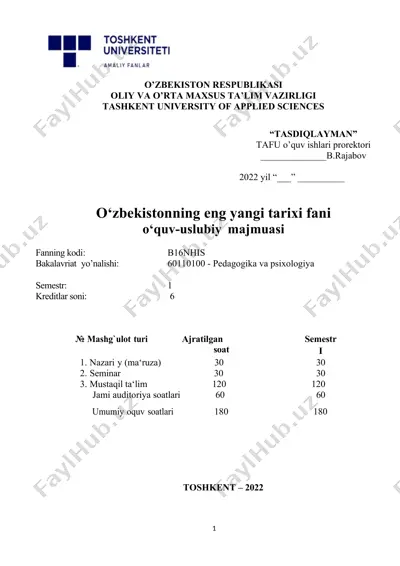 o‘zbekistonning eng yangi tarixi fani o‘quv-uslubiy majmuasi — DOCX