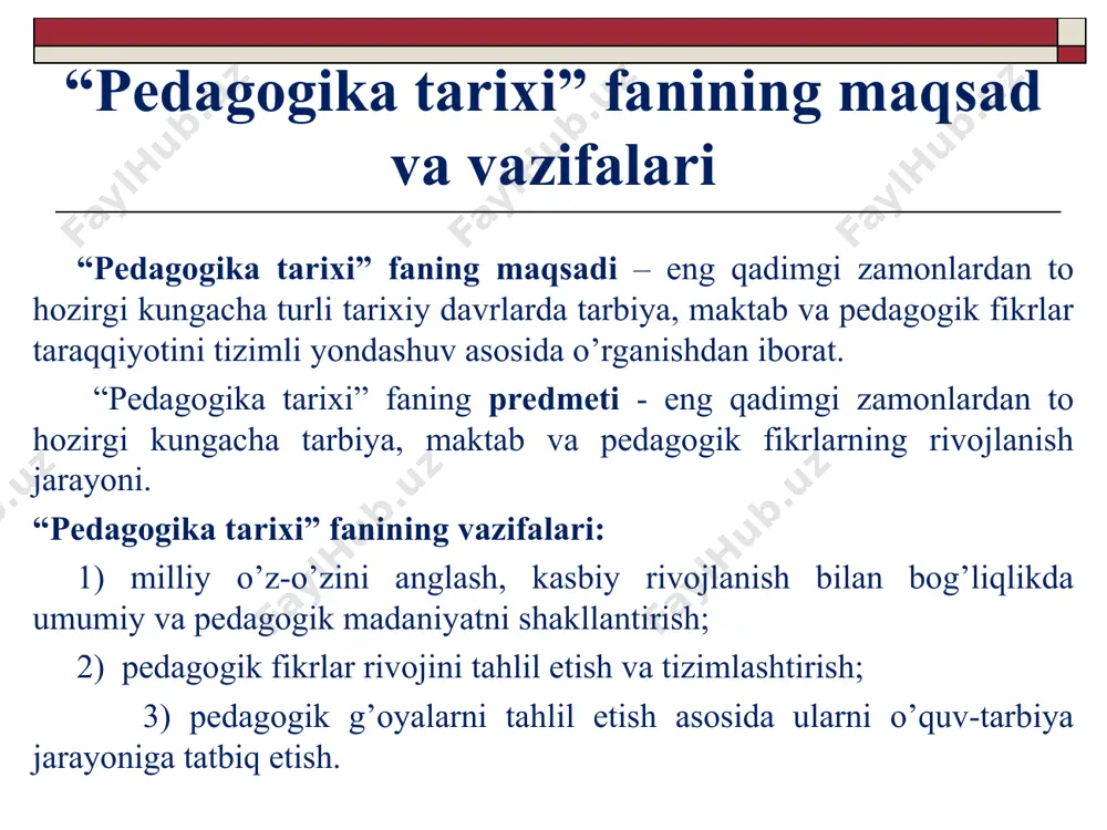 musulmon maktablari va unda ta’lim-tarbiya mazmuni «qur’oni karim»-dunyo madaniyatining ulkan boyligi, barcha musulmonlarning muqaddas kitobi bo’lib, arab tilida-o‘qimoq, qiroat qilmoq jamlash ma’nosini anglatadi. qur'oni karim alloh taolo tomonidan payg'ambarimiz muhammad alayhissalomga 23 yil mobaynida sura, oyat tarzida arab tilida, og'zaki nozil qilingan. u 114 suradan iborat. "sura" so‘zi lug‘atda, qo‘rg‘on, manzil va sharaf ma’nolarini anglatadi. diniy kitoblarning tarbiyaviy ahamiyati ota-onaning farzand oldidagi haqqi quyidagilardan iboratdir: - farzandga ota-ona hatti-harakatlarining malol kelmasligi; - ota-ona bilan gaplashganda ularning dillariga og’ir botadigan so’z aytmaslik; - ota-onaga ehtirom bajo keltirish; - ota-onaga rahm-shafqat ko’rsatish; - ota-onaning haqlariga duo qilish. “ol-imron” surasining 134-oyatida “yaxshi-yomon kunlarda infoq-ehson qiladigan, g’azablarini ichlariga yutadigan, odamlarning (xato-kamchiliklarini) avf etadigan kishilardir. olloh bunday yaxshilik qiluvchilarni sevadi” - deyiladi. “al-jome' as-sahih”dan 16-bob. ilmu hikmatni orzu qilmoq abdulloh ibn mas’ud raziyallohu anhu rivoyat qiladi: «rasululloh sollallohu alayhi vasallam: «ikki narsadan o‘zgasiga hasad qilmoq joiz emas, biri — kishiga alloh taolo halol mol-dunyo bersa-yu, …
