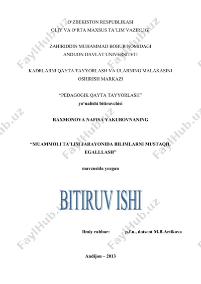 "muammoli ta’lim jarayonida bilimlarni mustaqil egallash" — DOC