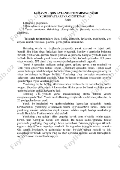 qon aylanish tizimining yosh xususiyatlari va gigiyenasi — DOCX