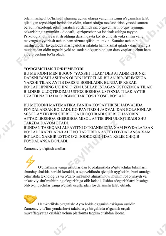 hbu jihozlarni oʻzingiz taqdim etsangiz yanada yaxshiroq boʻladi ) ; endi esa barcha guruhga bir xil mavzu berasiz. ular listga oʻz fikrlarini noodatiy tarzda yozishlari , sheʼriy tarzda ifodalashlari yoki biror narsa chizish orqali mavzuni yoritishlari mumkin. eng muhimi loyihaga kreativ yondashish va mavzuni tushunarli ifodalay olish; faqat bir shart shuki guruhlar listga nomlarini yozmasliklari va guruhlar bir birlariga bajargan ishlarini koʻrsatmasliklari kerak; loyihani bajarishga maʼlum muddat belgilang va belgilangan vaqt tugagach barcha ishlarni yigʻib oling; guruhlarga oʻz ishi namoyish etilganda bu bizni loyihamiz deb aytmasliklarini qattiq tayinlang; endi esa doskaga like () , dislike () belgisini chizib yozib qoʻying. doska -bu instagram platformasi. oʻquvchilar ishlarini instagramda yaʼni doskada navbatma navbat namoyish etasiz; har bir ish namoyish etilganda oʻquvchilarga yoqqan yoqmaganligini soʻrab like va dislike lar sonini yozib boring. oʻquvchilar yoqtirganda qoʻllarini tarzda, aksincha boʻlsa tarzda koʻtaradilar va siz osongina aniqlab olasiz; like va dislike lar soniga qarab gʻolib guruhni …