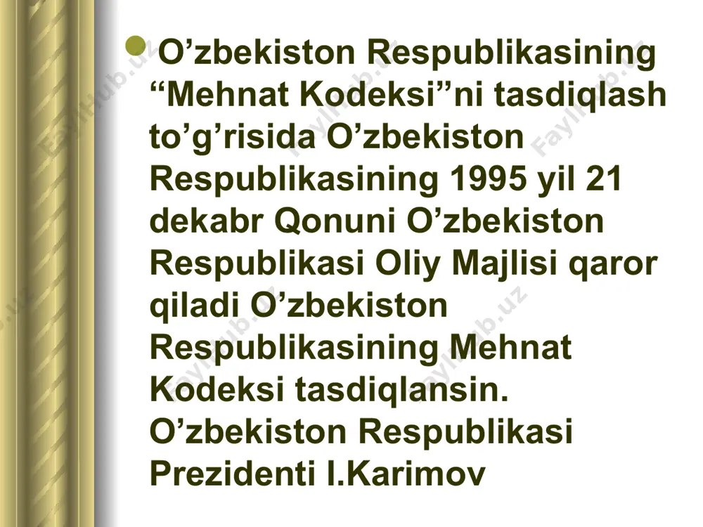 alan, badanni toza tutish, ishlaganda, ovqatlanganda shaxsiy gigiyenaga rioya qilish, o'zi yashaydigan joyni ozoda tutish va boshqalar. shaxsiy gigiyena qoidalarini bajarish faqat individual emas, balki ijtimoiy ahamiyatga ham molik bo'ladi. agar bir odam shaxsiy gigiyena qoidalariga amal qilmasa, u.o'z oilasida va ishlaydigan jamoada yuqumli kasalliklarning tarqalishiga sababchi bo'lishi mumkin. 10 3-ishlab chiqarish bino va inshoatlarga sanitariya talablari ish jarayonlarining va atrof-muhitning ishchilar organizmiga ta’sirini o’rga-nadigan fan mexnat gigiena-si deyiladi. mehnat gigienasini qo’llash natijasida qulay ish sharoitlarini yara-ga oladigan, mehnat uiumdorligini oshira oladigai, kas­biy kasalliklarni kamaytira oladigai yoki butuilay yo’q qilaoladigan sanitariya-gigaena va davolash profilaktik tadbirlari ishlab chiqiladi. ma’lumki, ish jarayonida kishi organizmiga tashqi mu hit salbiy ta’sir qilishi, ayni paytda ayrim a’zolar char-chashi ham mumkin. organizmning charchashi ikki xil bo’ladi: - tez charchash, bu ishga ko’nikma hosil qilinmaganda yoki ogir jismoniy ish bajarishdan kelib chiqadi. bunday char-chash ish tugagandan so’ng tezda o’tib ketadi; - sekin-asta rivojlanib boruvchi charchash, mehnat qobi-liyatining …
