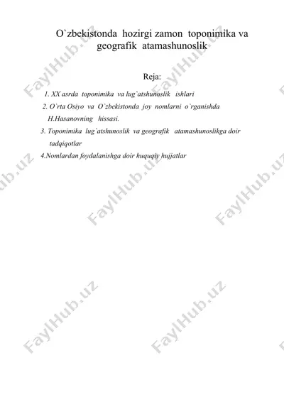 o`zbekistonda hozirgi zamon toponimika va geografik atamashunoslik — DOC