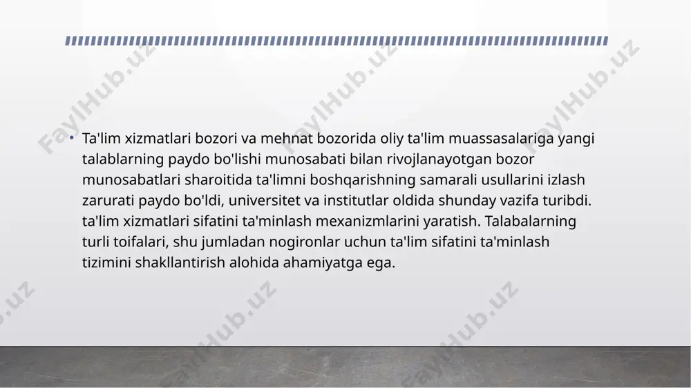 21,2 ming nafar, jumladan, 21 sanatoriy tipidagi maktab-internatlarda (sil va suyak kasalliklari bilan og‘rigan bolalar uchun) 6,1 ming nafar bola tahsil olmoqda. , uzoq muddatli davolanishga muhtoj bo‘lgan 13300 nafar bola yakka tartibda uyda ta’lim oldi. uyda ta'lim olayotgan nogiron bolalarning ko'pchiligi jismoniy va aqliy zaiflashuvlarga ega, hissiy nuqsonlari bo'lgan bolalar esa odatda ixtisoslashtirilgan maktab-internatlarda o'qishadi.. nogironlarning kasbiy ta'lim olish imkoniyati o‘qishda nuqsoni bo‘lgan bolalar (masalan, autizm spektrining buzilishi, daun sindromi va h.k.) ixtisoslashtirilgan maktab-internatlarda ta’lim olayotgan o‘quv dasturlari cheklanganligi sababli kasb-hunar yoki oliy ta’limga kirishda institutsional to‘siqlarga duch kelishadi. bunday bolalar noto'g'ri "aqli zaif" yoki "aqli zaif bolalar" deb tasniflanadi, bu ularning boshqa nogiron va nogiron bolalar bilan teng ravishda kasbiy ta'lim olish huquqini buzadi. masalan, maktab guvohnomasi o‘qishda nuqsoni bo‘lgan va alohida ehtiyojli bolalarga kasb-hunar kollejlari va milliy oliy o‘quv yurtlariga o‘qishga kirishga imkon bermaydi. nogironligi bo‘lgan shaxslarni kiyim-kechak dizayni va ishlab chiqarish, radio va televidenie uskunalarini ta’mirlash …