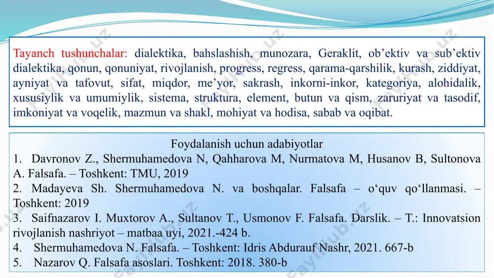 dir. qarama-qarshiliklar – o‘zaro bog‘lanishli bo‘lgan tushunchalar. turli jihatlardan olingan taqdirda, ular o‘zaro birlikni tashkil etmaydi va bir-biriga zid bo‘lmasligi mumkin. qarama-qarshilik – narsalar va hodisalardagi bir-birini taqozo qiluvchi va bir-birini istisno etuvchi tomonlar, hossalar, tendensiyalar, jarayonlarni aks ettiruvchi falsafiy kategoriya (assimilyasiya – dissimilyasiya, o‘zgaruvchanlik – tug‘malik, ishlab chiqarish – iste’mol qilish, yaxshilik – yomonlik va sh.k.). qarama-qarshiliklar o‘rtasida ikki xil munosabat mavjud: yagonalik munosabati va qarshi harakatga doir munosabat (qonunning klassik ta’rifida «kurash» atamasi ishlatiladiki, u qonunning mohiyatini soddalashtiradi, chunki mazkur atama ko‘proq jamiyatga tegishlidir.) qarama-qarshilik birligi nima? birinchidan, qarama-qarshiliklar birligi – bu ularning uzviyligi. har bir qarama-qarshilik boshqa bir qarama-qarshilikning mavjudlik sharti hisoblanadi. ular alohida-alohida mavjud bo‘lishi mumkin emas (agar qarama-qarshiliklardan biri yo‘q bo‘lsa, ularning ikkinchisi ham yo‘q bo‘ladi). ikkinchidan, qarama-qarshiliklar birligi ular bir-birini taqozo etgan va bir-biriga o‘tgan holdagina muayyan mazmun kasb etadi. har qanday qarama-qarshilik o‘zida mavjud bo‘lmagan, lekin boshqa qarama-qarshilikda mavjud bo‘lgan jihatga muhtoj bo‘ladi. …