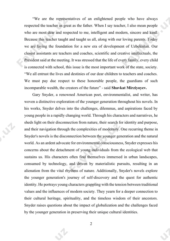 and narratives, he sheds light on their disconnection from nature, their search for identity and purpose, and their navigation through the complexities of modernity. one recurring theme in snyder's novels is the disconnection between the younger generation and the natural world. as an ardent advocate for environmental consciousness, snyder expresses his concerns about the detachment of young individuals from the ecological web that sustains us. his characters often find themselves immersed in urban landscapes, consumed by technology, and driven by materialistic pursuits, resulting in an alienation from the vital rhythms of nature. additionally, snyder's novels explore the younger generation's journey of self-discovery and the quest for authentic identity. he portrays young characters grappling with the tension between traditional values and the influences of modern society. they yearn for a deeper connection to their cultural heritage, spirituality, and the timeless wisdom of their ancestors. snyder raises questions about the impact of …