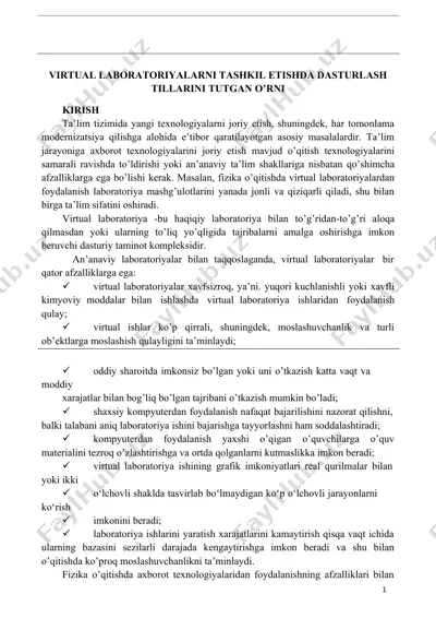 virtual laboratoriyalarni tashkil etishda dasturlash tillarini tutgan o’rni — DOCX