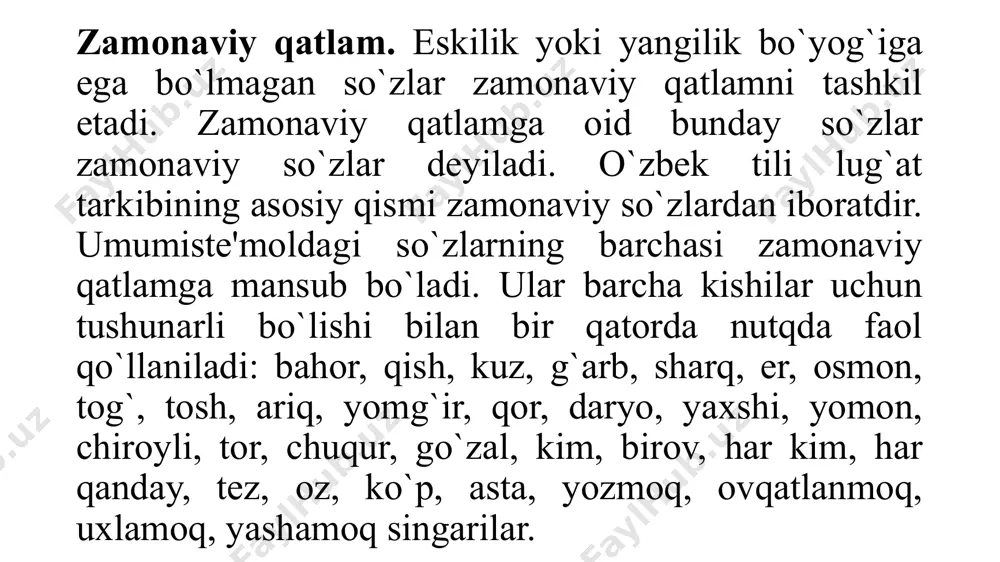 siya, plagiat, delegatsiya, balans, unitar, transfer, premyera kabi soʻzlarni misol qilishimiz mumkin 3.turgʻun neologizmlar – barchaga tanish boʻlgan, hamma foydalanadigan va davomiylikka ega boʻlgan neologizmlardir. bularga kompyuter, naushnik, gegemon, sity, statistika, parlament, departament, smartfon, infeksiya, korzinka, turist kabi soʻzlarni aytishimiz mumkin. bundan tashqari, manbalarda neologizmlarning shakliy, semantik, stilistik, funktsional, ijtimoiy, texnologik kabi turlari farqlanadi shakliy neologizmlar tilda mavjud boʻlgan oʻzlashgan soʻzlarning morfologik yoxud sintaktik oʻzgarishidan yuzaga keladi. misol: fotojurnalistika, virusli, kiber-kutubxona, kiber-tergovchi, kiber-auditor, kosmogeolog semantik neologizmlar tilda mavjud boʻlgan soʻzlarning boshqa soha elementlari yoki jihatlarini anglatish maqsadida yuzaga kelgan yangi birliklar sanaladi. misol: qidiruv tizimi, avtomatik annotatsiyalash, nutqni tanish, mobil ilova, masofaviy ta’lim. uslubiy neologizmlar, asosan, publitsistik va badiiy matnlarda uslubiy boʻyoqdorlikni berish maqsadida oʻzga tillardagi badiiy vositalardan foydalaniladi yoxud muallif tomonidan qoʻllanilgan yangi soʻzlar hisoblanadi funksional neologizmlar oʻzga tillardagi soʻzlarning muayyan o‘zbek tiliga xorijiy tillardan kirib kelgan iqtisodiy va biznes sohadagi neologizmlar milliy tilda muqobil tarjimasi yoxud atamasiga ega …