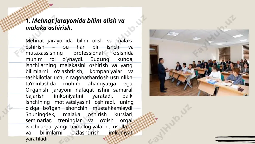 psixologik salomatligini ta’minlash, ichki dunyosini rivojlantirishga qaratilgan. ruhiy rivojlanish, o‘z-o‘zini tushunish va boshqalar bilan samarali muloqot qilish imkoniyatini yaratadi. shuningdek, insonning o‘z maqsadlari, orzulari va qadriyatlari bilan uyg‘un bo‘lishi, ruhiy barqarorlikni ta’minlashga yordam beradi. psixologik salomatlikning yaxshilanishi stressni kamaytiradi, hayotga nisbatan ijobiy qarashni shakllantiradi va umumiy farovonlikni oshiradi. jismoniy va ruhiy rivojlanishning birgalikda rivojlanishi insonni baxtli va sog‘lom qiladi. har ikkalasi ham bir-birini to‘ldiradi va uyg‘un ravishda rivojlanish shaxsiy salomatlik, samarali mehnat va ijtimoiy hayotda muvaffaqiyatga erishishning asosini tashkil etadi. ... t.me/slaydai_bot jismoniy va ruhiy rivojlanish insonning umumiy farovonligini oshiradi va to‘laqonli hayot kechirishda muhim rol o‘ynaydi. jismoniy rivojlanish organizmni mustahkamlash, uzoq umr ko‘rish va salomatlikni ta'minlash uchun zarurdir. jismoniy faoliyat tana vaznini normallashtirish, qon aylanish tizimini yaxshilash, energiya darajasini oshirishga yordam beradi. bundan tashqari, muntazam jismoniy mashqlar ruhiy holatni yaxshilaydi, asab tizimini tinchlantiradi va stressni kamaytiradi. ruhiy rivojlanish esa insonning ichki dunyosini shakllantirish, o‘z fikrini boshqarish, hissiy holatlarni tahlil …