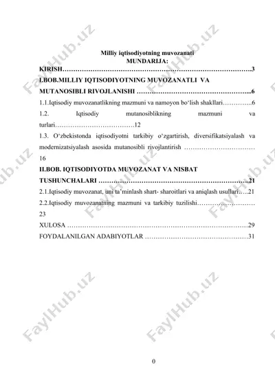 milliy iqtisodiyotning muvozanati — DOCX