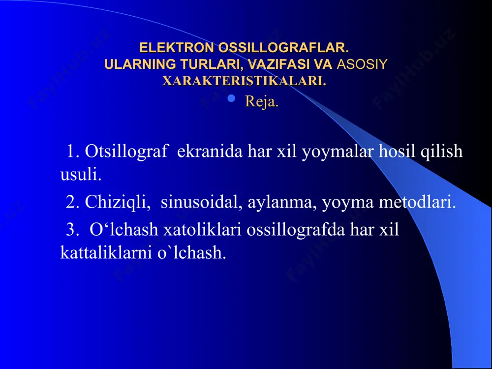 il qiluvchi va uni ingichka nurga aylantiruvchi qurilmadir, u elektron chiqaruvchi katod (3) dan, boshqaruvchi elektrod (4) dan, va elektronlar nurini ekranga fokuslovchi ikkita a1 hamda a2 anoddan iborat. og‘diruvchi sistema ikki juft: vertikal og‘diruvchi (5) va gorizontal og‘diruvchi (6) plastinkalardan iborat. agar qizdirgich tolasi (1) dan elektr toki o‘tkazilsa, u cho‘g‘lanadi va katodni qizdiradi. termoelektron emissiya hodisasi natijasida katod elektronlar chiqaradi. agar boshqaruvchi elektrod (4) ga anod potensialiga nisbatan manfiy potensial berilsa, a1 va a2 anodlarning potensialini esa unga nisbatan musbat qilinsa, u holda elektronlar boshqaruvchi elektrodning sirtidan uning o‘qiga tomon itariladi va teshik orqali musbat potensialli anodga intiladi. birinchi anodning potensialini rostlab dastani fokuslash, ekranda kichik (diametric 0,2 ÷ 0,5 mm li) nurlanuvchi nuqtaning paydo bo‘lishiga erishish mumkin. agar vertikal og‘diruvchi plastinkalarga kuchlanish berilgan bo‘lsa, ular orasida elektr maydoni hosil bo‘lib, o‘zi orqali o‘tayotgan elektronlarga ta’sir qiladi. bu kuchlar ta’siri ostida elektronlar dastlabki yo‘nalishlarini o‘zgartiradi va ekranning markaziga …