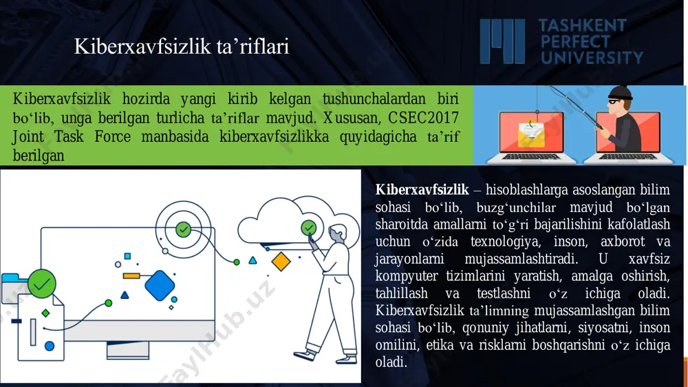 iy kombinatsiyalar kabi "qwerty" va "12345678", ingliz va rus lug‘atidagi barcha so‘zlar, so‘nggi 100 yildagi barcha sanalar robot o‘g‘rilar tomonidan bir soniya ichida qidiriladi. eng xavfsiz parol: sms orqali ikki faktorli autentifikatsiya 66sayt serverdan videoplear oʻrniga ekstremistik maʼlumotlar, video yoki tajovuzkorning fishing dasturi yuklab olinishi mumkin. iframe - boshqa saytlarning skriptlari https:// - saytga ulanishni himoya qilish ssl bo'lmasa, tajovuzkor quyidagilarni amalga oshirishi mumkin: • ma'lumotni almashtirish • ma'lumotni ushlab turish va ko'rish https:// ko'rsatkichlar, statistika, reklama bloklari, iframe, capcha, uchinchi tomon tizimlarining barcha java skriptlari o‘chirish: 77vpn va proksi har qanday vositachi - shubha vpn va proksi so'rovlaringizni boshqa mamlakatdagi kompyuter nomidan yuborish imkonini beradi qanday tahdid: • vositachi orqali uzatiladigan barcha ma'lumotlarni ko'rish, almashtirish, o'chirish mumkin: • parollar, yozishmalar, bank kartasi ma'lumotlari, ko'rilgan ma'lumotlar va boshqalar. kiberxavfsizlik muhimligi ma'lumot xavfsizligi shaxsiy ma'lumotlarni himoya qilish. ish faoliyatini himoya qilish korxonalarning ishlashini himoya qilish. jamiyat xavfsizligi jamiyatning ma'lumotlarini himoya qilish. …