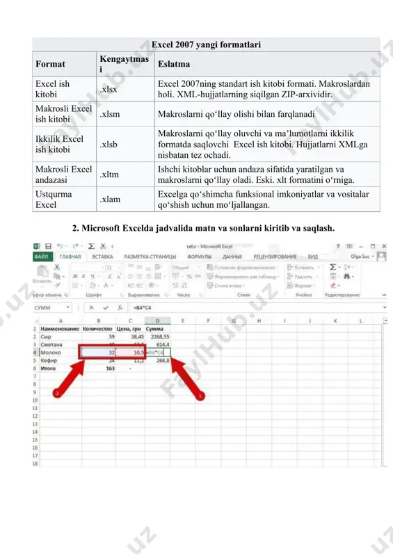 e 95 paketiga qoʻshilgan) · 1997-yil — excel 97 (microsoft office 97 paketiga qoʻshilgan) · 1999-yil — excel 2000 (9) — microsoft office 2000 · 2001-yil — excel 2002 (10) — microsoft office xp · 2003-yil — excel 2003 (11) — microsoft office 2003 · 2007-yil — excel 2007 (12) — microsoft office 2007 · 2010-yil — excel 2010 (14) — microsoft office 2010 · 2013-yil — excel 2013 (15) — microsoft office 2013 · 2015-yil — excel 2016 (16) — microsoft office 2016 · izoh: 1.0 versiyasi apple mahsulotlari bilan chalkashlikdan yiroqda boʻlish uchun ishlatilmagan. · izoh: excel 6.0 mavjud emas, negaki windows 95 versiyasi word 7 bilan yetkazilgan. · izoh: 13.0 versiyasi triskaidekafobiya (13 sonidan qoʻrqish kasalligi) tufayli qoldirilib ketilgan. excel 2010 oʻzining ichki 14.0 versiyasiga ega. macintosh uchun versiyalar · 1985 — excel 1.0 · 1988 — excel 1.5 · 1989 — excel 2.2 · 1990 — …