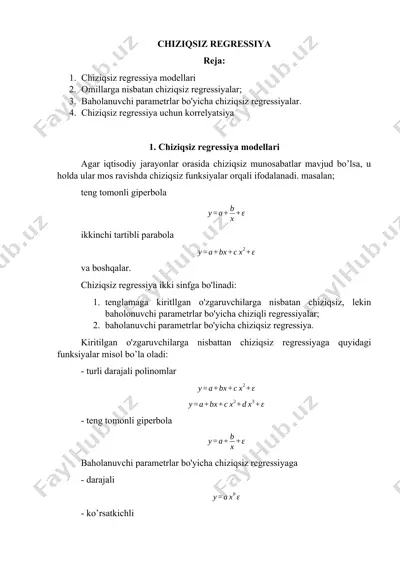 chiziqsiz regressiya — DOCX