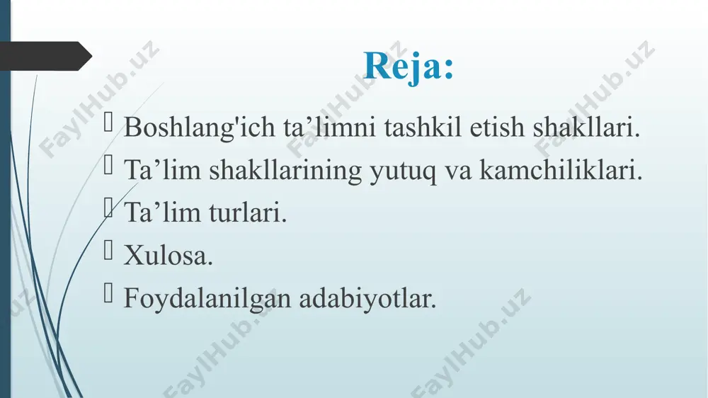 uvchi uchun amaliy baza bo’lib xizmat qiladi. bo’lajak boshlang’ich sinf o’qituvchilari boshlang’ich ta’limni tashkil etish bo’yicha turli yondashuvlarni kuzatib borishi maqsadga muvofiqdir. bizning yondashuvimizga ko’ra, har bir boshlang’ich sinf o’qituvchisi boshlang’ich ta’limni tashkil etish bo’yicha individual yondashuvga ega bo’lishi kutilgan samarani beradi. o’quv bilishning barcha uch bosqichining (idrok etish-o`zlashtirish, o`zlashtirish-ko`paytirish, ko`paytirish-ifoda qilish) usullari o`zaro bog`langan bo`lib, jonli o`quv jarayonida faol, bir-birini to`ldiruvchi o`zaro ta`sirga kiradi. foydalanilgan adabiyotlar: 1. mirziyoev sh.m. erkin va farovon demokratik o’zbekiston davlatini birgalikda barpo etamiz. toshkent, "o’zbekiston" nmiu, 2017.- 56 b. 2. mirziyoev sh.m. konun ustuvorligi va inson manfaatlarini ta’minlash yurt tarakkiyoti va xalq farovonligining garovi. "o’zbekiston" nmiu, 2017. - 47 b. 3. mirziyoev sh.m. buyuk kelajagimizni mard va olijanob xalqimiz bilan birga kuramiz. "o’zbekiston" nmiu, 2017. - 485 b. 4. mirziyoev sh.m. tankidiy tahlil, kat’iy tartib-intizom va shaxsiy javobgarlik - xar bir raxbar faoliyatining kundalik koidasi bulishi kerak. "o’zbekiston" nmiu, 2017. - 103 b. 5. …