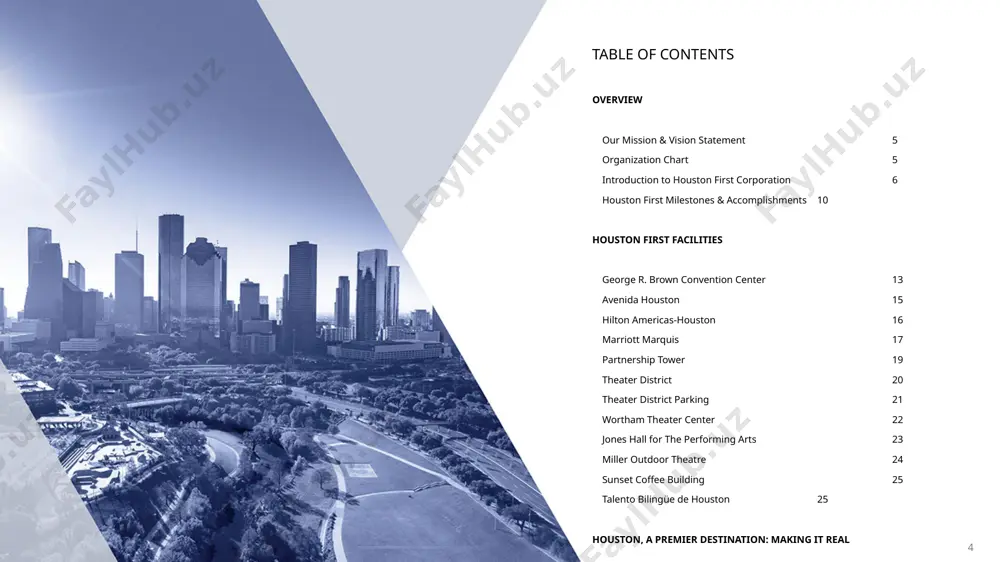 operation as a whole long-term maintenance of all facilities to a gold standard 9 what benefits does the city receive from houston first? the city receives an annual lease payment from houston first for the facilities the corporation manages. since its formation, houston first has paid approximately $35 million per year, either directly to the city or on its behalf. at inception, houston first also made a payment of $10 million to the city. houston also benefits from houston first’s focus on encouraging economic growth. this is evident in tangible ways, through its regular payments in support of the operations of discovery green, the hobby center for the performing arts, the midtown arts and theater center houston (match), plus its operating subsidy to the arts facilities. the city is also afforded the use of all managed facilities which has a value of approximately $400,000 per year. for the long term, …