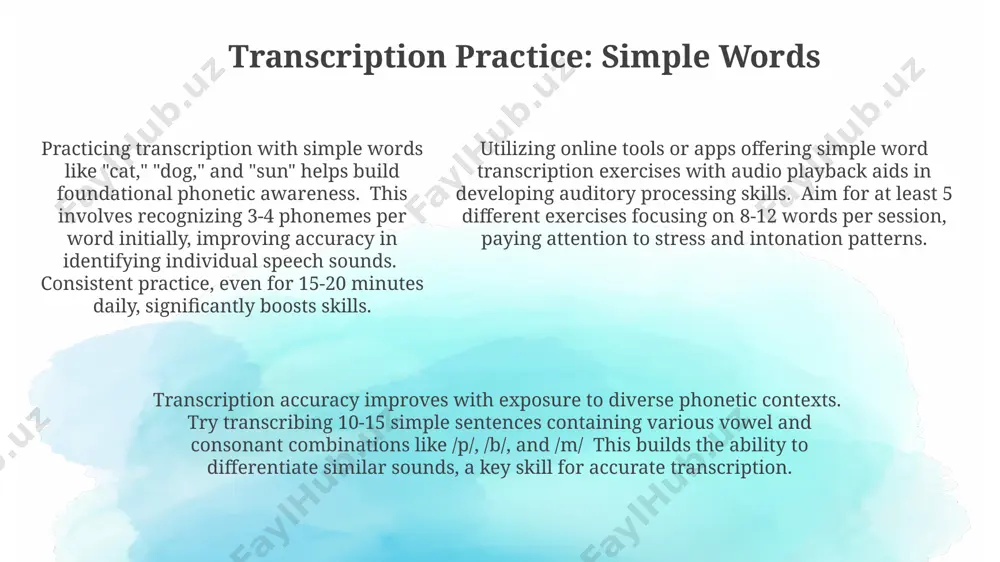 f articulation, such as aspiration (ʰ) or nasalization (̃) the international phonetic alphabet (ipa) unlike many writing systems, the ipa is designed to be a single, universally understood system for phonetic transcription, ensuring that researchers and linguists worldwide can accurately represent and compare sounds regardless of their native language or orthographic conventions. the international phonetic alphabet (ipa) boasts over 100 symbols, representing a wide range of consonants and vowels found across the world's languages, far exceeding the 26 letters of the standard english alphabet. this allows for precise transcription of sounds. the ipa chart is organized by features such as voicing, place of articulation (e.g., bilabial, alveolar), and manner of articulation (e.g., stops, fricatives), providing a structured and logical system for understanding and classifying speech sounds thank you for your attention @taqdimot_robot image1.png