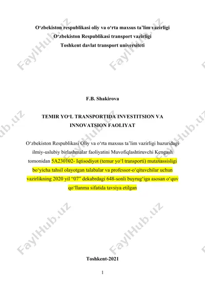 temir yo‘l transportida investitsion va innovatsion faoliyat — DOCX