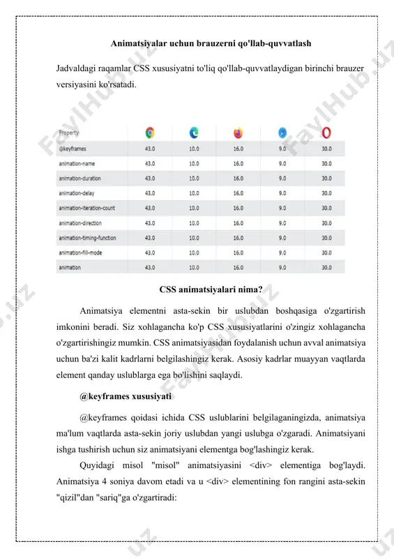 keyframes animatsiyasi nomini belgilaydi animation-play-state animatsiya ishlayotgan yoki to'xtatilganligini belgilaydi animation-timing-function animatsiya tezligi egri chizig'ini belgilaydi veb-dasturchilar uchun 7 ta css kod generatorlari css kod generatorlari juda qulay vosita , u veb-dasturchilarni ko'p vaqtni tejaydi va uni keraksiz xatolardan qutqaradi. bundan tashqari, sizning kodingiz yanada o'qilishi oson bo'ladi. quyida bir qator css kod generatorlari: css click chart ushbu vosita yordamida siz u yoki bu harakatning css-da qanday amalga oshirilishini ko'rishingiz mumkin. brauzerlarni qo'llab-quvvatlash jadvali ham ko'rsatiladi. web code tools turli css elementlari bilan ishlash uchun rivojlangan vosita. bundan tashqari, siz html, json-da kod yaratishingiz va boshqa ko'plab qiziqarli narsalarni qilishingiz mumkin. css cheatsheet dinamik css shpargalka, lekin kod generatori va matn muharririni ham o'z ichiga oladi. spritebox biz css spritlarini yaratamiz ularning yordami bilan kichik rasmlar bitta faylga birlashtiriladi va img tegi yordamida emas, balki css yordamida ko'rsatiladi. clean css css bilan turli darajalarda o'zaro ishlash imkonini beruvchi vosita. bu …