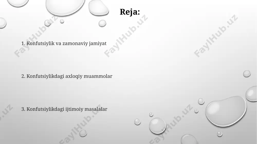 i, ba'zan shaxsiy erkinlik va mustaqillikni bostirishi, individualizmning rivojlanishiga to'sqinlik qilgan 2 ta asosiy omil hisoblanadi. konfutsiylikdagi patriarxal munosabatlar, ayniqsa, ayollarga nisbatan tengsizlik va ularning ijtimoiy hayotdagi cheklangan imkoniyatlari, 5 asrdan ortiq davom etgan ijtimoiy muammolar sifatida qaraladi. konfutsiylikdagi ijtimoiy masalalar konfutsiylikdagi 5 ta asosiy munosabatlar (ota-ona va farzand, er va xotin, katta va kichik, do'st va do'st, hukmdor va xalq)dagi tengsizlik ijtimoiy adolatsizlikka olib kelishi mumkin edi, bu esa ijtimoiy tartibsizliklarni keltirib chiqarishi mumkin. konfutsiy falsafasida ayolning ijtimoiy mavqei pastligi, ularning erkaklarga bo'ysunishi va ta'lim olish imkoniyatlarining cheklanganligi 2000 yildan ortiq vaqt davomida ayollarga teng huquqlilikni ta'minlamaslikka olib keldi. konfutsiylikdagi meritokratiya g'oyasi, ya'ni lavozimlarning faqatgina malaka asosida taqsimlanishi nazariy jihatdan adolatli bo'lsa-da, amalda boy va nufuzli oilalarning farzandlari uchun imtiyozlar yaratishga olib kelishi mumkin edi. zamonaviy dunyoda konfutsiylik konfutsiylikning zamonaviy dunyodagi ta'siri 7 milliarddan ortiq aholiga ega bo'lgan osiyo mamlakatlarining siyosiy va iqtisodiy rivojlanishiga katta hissa qo'shdi, bu esa …