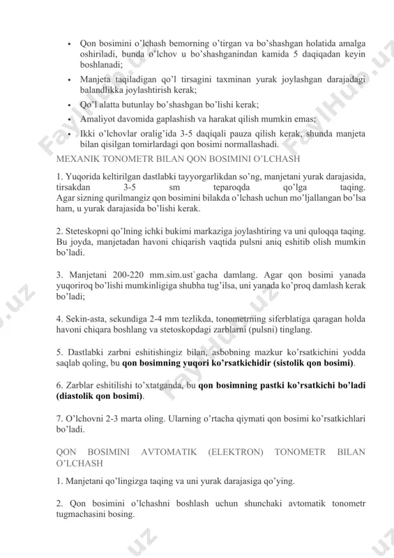 asiga qo’ying. 2. qon bosimini o’lchashni boshlash uchun shunchaki avtomatik tonometr tugmachasini bosing. 3. tonometr natijalarni ko’rsatgunicha kutib turing. u o’zi manjetani havo bilan to’ldiradi va uni chiqaradi. siz faqat natijalarni yozib olishingiz kerak. 4. o’lchovni 2-3 marta oling. ularning o’rtacha qiymati qon bosimi ko’rsatkichlari bo’ladi. qon bosimi normasi qanday bo’ladi? umumiy qabul qilingan inson normal qon bosimi 120/80 hisoblanadi. ammo shuni ta’kidlash kerakki, yoshga, organizmning individualligiga, sutka vaqti va boshqa omillarga qarab, normal qon bosimi yoki ko’pincha ideal qon bosimi yoki ishchi qon bosimi deb ataladigan ko’rsatkich turlicha bo’lishi mumkin. misol uchun, keling, turli yoshdagi odamlar uchun normal bosim ko’rsatadigan jadvalga qaraylik: qon bosimining me’yordan ortiqchaligi gipertoniya (arterial gipertenziya), pastligi gipotoniya (arterial gipotenziya) deb ataladi. inson tanasida qon bir doira ichida aylanadi - yurakdan ichki organlarga va orqaga. arterial - to'g'ri oqim tomirlari devorlarining biologik suyuqligi tomonidan qo'llaniladigan bosimdir. bolalarda kattalarnikidan past. bu qon tomirlarining devorlarining kengligi va elastikligi, …