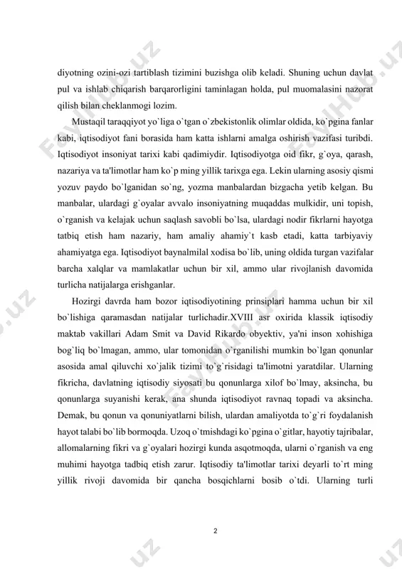 incha, bu qonunlarga suyanishi kerak, ana shunda iqtisodiyot ravnaq topadi va aksincha. demak, bu qonun va qonuniyatlarni bilish, ulardan amaliyotda to`g`ri foydalanish hayot talabi bo`lib bormoqda. uzoq o`tmishdagi ko`pgina o`gitlar, hayotiy tajribalar, allomalarning fikri va g`oyalari hozirgi kunda asqotmoqda, ularni o`rganish va eng muhimi hayotga tadbiq etish zarur. iqtisodiy ta'limotlar tarixi deyarli to`rt ming yillik rivoji davomida bir qancha bosqichlarni bosib o`tdi. ularning turli yo`nalishlari va maktablari mavjud (1-chizmaga qarang). hozirgi davrda o`zbekiston respublikasidagi 60 dan ortiq oliy o`quv yurtlarining ko`pchiligida, iqtisodiyot universiteti, in-stituti, ayrim fakul'tet va guruhlarida "iqtisodiy ta'limotlar tarixi" iqtisodiy zarur fan sifatida o`qitilmoqda. ayrim akademiya, kollej, iqtisodiy yo`nalishdagi litsey, o`rta maktablarda "iqtisodiyot tarixi" va "iqtisodiy ta'limotlar tarixi" ham maxsus fan sifatida o`qitilmoqda. ammo bu fanlarni o`qish va o`qitish bilan bog`liq bo`lgan uslubiy ishlar aslini olganda bir kafedrada olib borilmoqda. merkantilizmning yemirilishi va klassik siyosiy iqtisod maktabining paydo bo’lishi (angliyada) xvii asrga to’g’ri keladi. xvi asrning o’rtalarida boshlangan …