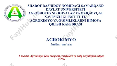 agrokimyo fanidan ma'ruza — PPTX