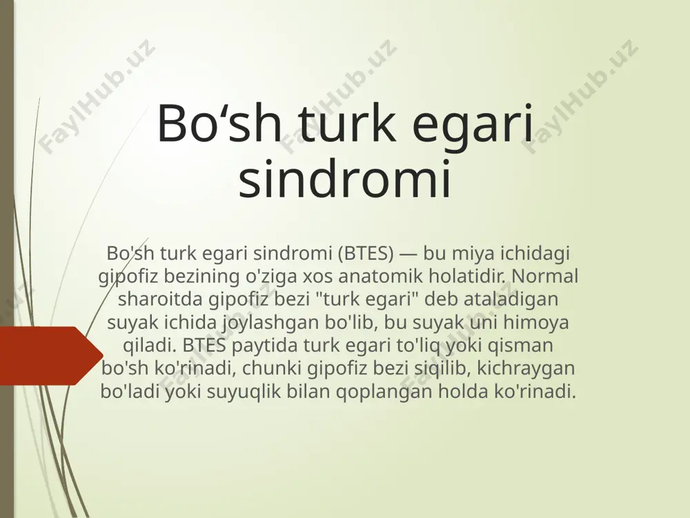 ilaktik choralar mavjud emas, lekin erta diagnostika yordamida simptomlarni yengillashtirish mumkin xulosa: btes nisbatan kam uchraydigan kasallik. yaxshi monitoring va davolash bilan bemorlar hayot sifatini saqlab qolishlari mumkin e’tiboringiz uchun rahmat image1.png image2.png /docprops/thumbnail.jpeg