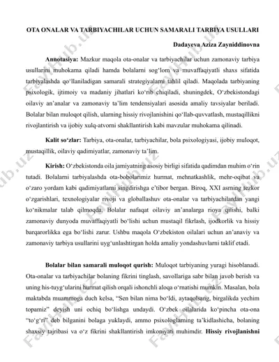 ota onalar va tarbiyachilar uchun samarali tarbiya usullari — DOCX