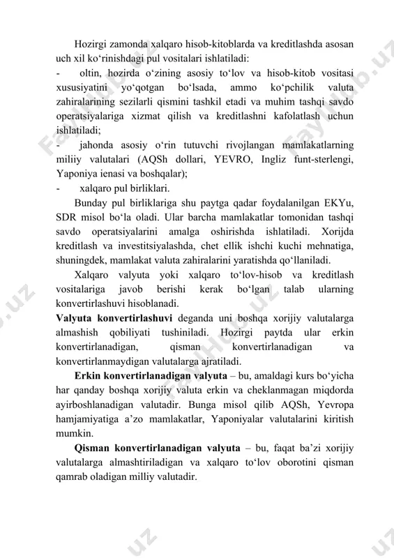 tamoyillarini ishlab chiqishda, asosiy e’tibor, valyuta bozorini yanada liberallashtirish, shu jumladan, milliy valyuta kursini belgilashning bozor mexanizmlarini joriy qilish, yuridik va jismoniy shaxslarning valyuta mablag‘larini erkin tasarruf qilish huquqlarini ro‘yobga chiqarish hamda barcha tadbirkorlik sub’ektlariga tashqi savdo faoliyatini amalga oshirishda teng sharoitlar yaratishga qaratildi. xususan, valyuta siyosatini liberallashtirish borasidagi dastlabki qadam sifatida respublika eksport salohiyatini oshirish va mahalliy eksport qiluvchi korxonalar faoliyatini rag‘batlantirish maqsadida o‘zbekiston respublikasi vazirlar mahkamasining 2017 yil 30 iyundagi «o‘zbekiston respublikasi hukumatining ayrim qarorlariga o‘zgartirishlar kiritish to‘g‘risida»gi 449-sonli qarori qabul qilinib, unga ko‘ra birjadan tashqari valyuta bozoridagi valyuta oldi-sotdi operatsiyalari tijorat banklari tomonidan to‘g‘ridan-to‘g‘ri shartnomalar asosida bozor kursi bo‘yicha amalga oshirilishi tartibi joriy qilindi. shuningdek, o‘zbekiston respublikasi prezidentining 2017 yil 28 iyuldagi «mahalliy eksport qiluvchi korxonalarni rag‘batlantirish bo‘yicha qo‘shimcha chora-tadbirlar to‘g‘risida»gi pq-3157-sonli qaroriga binoan 2017 yil 1-avgustdan boshlab xo‘jalik yurituvchi sub’ektlar tomonidan tovarlarni (ishlarni, xizmatlarni) eksport qilishdan tushadigan valyuta tushumining 25 foizini majburiy sotish talabi bekor qilindi. …