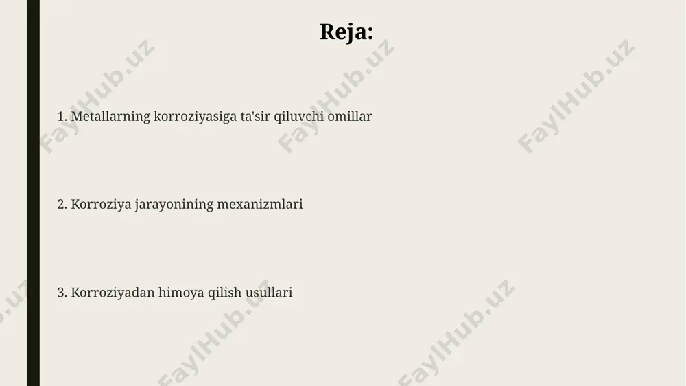 toshkent shahrida ishlab chiqarilgan alyuminiy qotishmalari, o'z tarkibida 2-5% magniy mavjudligi sababli, havo namligiga yuqori qarshilik ko'rsatadi va korroziyaga chidamliroq. metallarning kimyoviy tarkibi mis qotishmalari tarkibidagi sink (zn) miqdori 5-10% oralig'ida bo'lganda, dengiz suviga nisbatan korroziyaga chidamlilik ancha yuqori bo'ladi. bunday qotishmalarni, masalan, aqshning dengiz qirg'og'idagi inshootlarda qo'llash mumkin. metallarning tarkibida 30% dan ortiq temir bo'lsa, masalan, po'latda, korroziya tezligi yuqori bo'ladi, chunki temirning standart elektrod potensiali past va u oson oksidlanadi. bu jarayonlar ko'pincha nam muhitlarda, masalan, toshkentdagi atmosfera sharoitida kuzatiladi. alyuminiy (al) singari metallarning yuqori himoya qatlami hosil qilish xususiyati ularning korroziyaga chidamliligini oshiradi. masalan, 99,99% sof alyuminiyning korroziya tezligi, aralashmalari ko'p bo'lgan alyuminiyga qaraganda ancha past bo'ladi. mexanik stresslar bükme stresslari metallning ichki tuzilmasida 20-30% gacha bo'lgan plastika deformatsiyalariga olib kelishi mumkin, bu esa korroziya jarayoniga sezgir bo'lgan yangi yuzalarni ochib beradi va shuning uchun korroziya tezligini, masalan, avtomobil korpusining moskva shahrining qattiq qish sharoitida, sezilarli darajada …