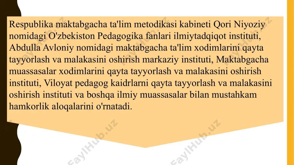 bo'limlari tomonidan chiqarilgan qarorlar, farmoyishlar va boshqa hujjatlar asosida besh yilga mo'ljallangan istiqbol rejasi tuziladi. yillik rejada metodika kabinetining har bir o'quv yiliga taalluqli faoliyati aks etadi. chorak va oylik rejalarida yillik reja belgilangan vazifalarning bajarilishi muddati aniq qayd etiladi. tuman maktabgacha ta'lim metodikasi kabinetining yillik ish rejasi tumandagi uslubiy ishlarni bosqichmabosqich, mazmunli tashkil etilishini ta'minlash kerak. bunda asosiy e'tibor o'quv, ta’lim-tarbiya yo'nalishidagi faoliyatini o'rganish, maktabgacha ta’lim muassasalarida uslubiy ishlarni tashkil etish va takomillashtirib borish, mudira, metodist, tarbiyachilarga o'quv faoliyati, mehnat, estetik, musiqa tarbiyasi bo'yicha uslubiy yordam ko'rsatish muassasalarda kasalliklarning oldini olish va profilaktikasini yo'lga qo'yish, yasli va aralash guruhlarda, shuningdek, bolalar soni kam bo'lgan muassasalar faoliyatini ilmiy-uslubiy jihatdan to'g'ri va samarali tashkil etish kabi masalalarning bajarilishiga qaratiladi. rejada maktabgacha ta’lim muassasalarini maqsadli, birlamchi yoki tizimli tekshirish tadbirlari alohida o'rin tutadi. yuqorida ta’kidlanganidek, tekshiruv shakli uning maqsadi va mazmuniga bog'liq. bunday tadbirlar maktabgacha ta'lim muassasalari faoliyati bilan tanishish, ularda kechayotgan …