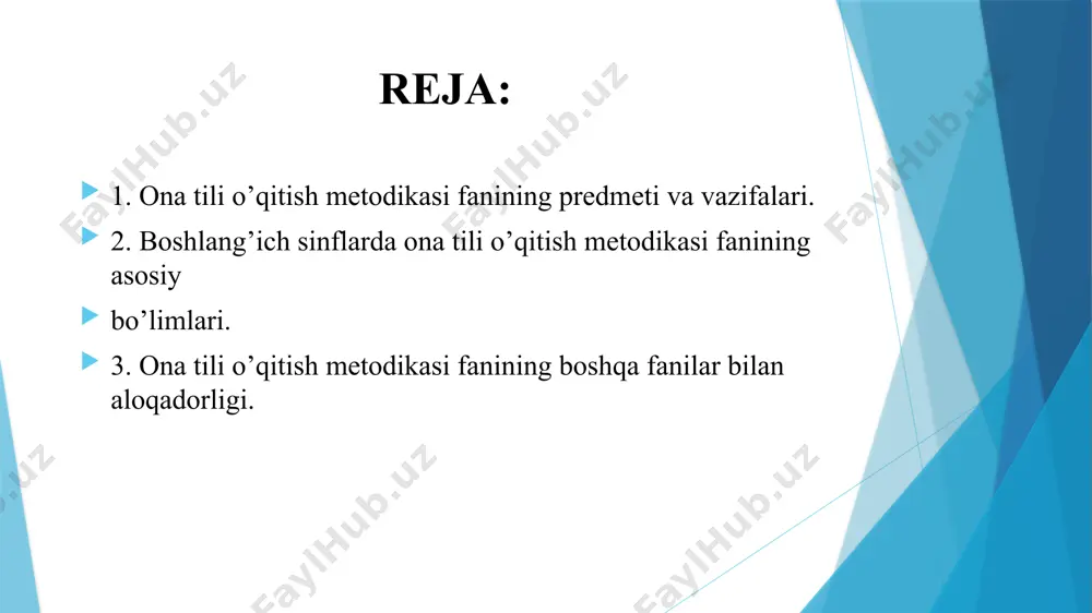 shtirishlari ham nazarda tutiladi. 1. savod o’rgatish metodikasi, ya’ni elementar o’qish va yozishga o’rgatish. bolalarga savod o’rgatish pedagogikadagina emas, balki ijtimoiy hayotda ham juda jiddiy qo’yilgan masalalardandir. chunki xalqning savodxonligi ozodlik uchun, siyosiy onglilik uchun, madaniyat uchun kurash qurolidir. mustaqil respublikamizda har bir kishining savodxon bo’lishiga alohida e’tibor berilmoqda. 1-sinfga qadam qo’ygan bolalarga barcha o’quv qurollarining sovg’a qilinishi prezident i. karimovning kelajak avlodning savodxon, yuksak madaniyat egasi bo’lib etishishlari uchun g’amxo’rlikning bir namunasidir. 2.o’qish metodikasi. boshlang’ich sinflarda o’qish fanining vazifasi birinchi navbatda bolalarni tez (me’yorida), to’g’ri, ongli va ifodali o’qish malakalari bilan qurollantirish hisoblanadi. dunyoni bilish nazariyasi ona tili o’qitish metodikasi fanining metodologik asosi hisoblanadi. metodikaning amaliy ahamiyati o’quvchilarning til boyligini har tomonlama to’liq bilib olishlarini ta’minlashdir. buning uchun biz quyidagilarni yodda tutishimiz lozim: til kishilar o’rtasidagi aloqaning zaruriy vositasidir, tilsiz jamiyatning yashashi mumkin emas; tilning aloqa vositasi sifatidagi ahamiyati uzluksiz ortib boradi; maktabning vazifasi tilni aloqa – kishilar orasidagi …