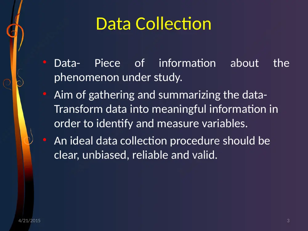 ormation cannot be compared. analysis will be difficult. data interpretation based on researcher’s perception and subjective feelings. time wasting. semi- structured interview used when researcher have a list of topics or broad questions that must be addressed in an interview interviewer's make a topic guide/interview guide containing broad list of topics to be covered in an interview. topic guide- a set of questions or list of topics participants are assured to talk freely about the topic mention in topic guide. researcher will ask questions to different ways to different participants. includes both closed ended and open ended questions. 4/21/2015 * semi- structured interview 4/21/2015 * advantages less prone to interviewer's bias. more information can be explored from the respondent’s. needed data is collected. guides the interview. disadvantages some of the information may not be revealed. need to prepare a topic guide. structured interview it involves asking the same questions, in …