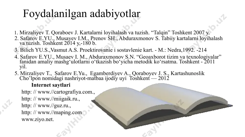 qancha tik bo‘lsa, janubi-sharqiy yonbag‘irlar ko‘proq jigarrang yoki kulrangda aks ettiriladi. bunday tasvirni «qiya nur bilan yoritish usuli» deb yuritiladi. lekin quyosh nuri tik tushib, relyefning hamma joyini yoritsa, soya tushirilmaydi. bunda relyef rangda otmivkasiz tasvirlanadi va balandliklar farqi rang orqali berilib, relyefning past joylari, ya’ni pasttekislikli qismi yashil rangda (200 metrgacha), undan balandroq joylar, ya’ni tekisliklar och jigarrangda, 0 metrdan past joylar to‘q yashil rangda tasvirlanadi. shtrixlar va otmivka usulida tasvirlangan relyefni o‘qish oson ko‘rinsada, nisbiy balandliklarni to‘g‘ri aniqlab bo‘lmaydi. otmivka usulida relyefni tasvirlash shuning uchun xix asr oxirlariga kelib gorizontallar usulidan foydalanila boshlandi (bu usul to‘g‘risida topografiya fanida to‘liq ma’lumot beriladi). gorizontallar kartada absolut balandligi bir xil bo‘lgan nuqtalarni tutashtiruvchi chiziqlardir. gorizontallar balandlik farqlarini ko‘rsatib bersada, uni o‘qish juda qiyin. shuning uchun gorizontallar oralig‘ini har xil ranglarga bo‘yab ko‘rsatish usuli ishlatiladi. natijada relyefni o‘qish va balandliklar farqini ajratish imkoni tug‘iladi. topografik kartalarda gorizontallar oralig‘idagi farq har 1, 2,5 …