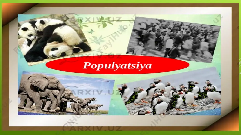 iqqan bo’lib, u populyatsiyaning ayni bir maydonda son jihatidan o’sishini boshqarishning samarali mexanizmlaridan hisoblanadi biotik potensial populyatsiyaning soni – maʼlum territoriyadagi umumiy sonini mikdori. populyatsiyaning soni xech vakt bir xil kolmay, u doim uzgarib turadi. populyatsiyaning soni turni kupayishiga (serpushtligiga) va ulishiga boglik. kupayish jarayonida populyatsiya soni usadi, ulganda kamayadi. populyatsiyaning zichligi maʼlum maydondagi son mikdori yo ki bulmasa mikdori bilan belgilanadi. masalan: 1 ga maydonga 150 ta karagay yoki 1 kub.m suvda 0,5 g siklop populyatsiyani zichligini kursatadi. populyatsiya zichligi xam uzgaruvchan. populyatsiyaning fazoviy tuzulmasi inson populyasiyasi zichligi populyatsiya o’sishini cheklovchi omillar cheklovchi omil tirik va notirik organizmlarning ekotizmini o'z ichiga oladi.cheklovchi omil aloqada bo'luvchi bir nechapopulyatsiyaga ta'sir eta oladi. biroz yomg'ir yog'ishi ham o'tloqdagi o'simliklarni o'sishini cheklay oladi. o'simliklar urug'ni sichqonlar yeydi, bu oziqlanish jarayoni cheklovchi omilga aylanishi mumkin. oʼrmon biotsenozi oʼrmon biotsenozidagi yaruslilik: 1-yer osti yarusi; 2- tuproq yuzasi yarusi; 3- past boʼyli butalar yarusi; 4-baland boʼyli …