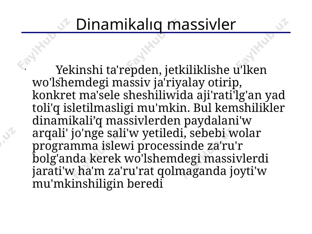 astiriw mu’mkinbe? ? korsetkishlerdi ornalastiriw: for ( i = 1; i < n; i ++ ) a[i] = a[i-1] + n; 18 /docprops/thumbnail.jpeg