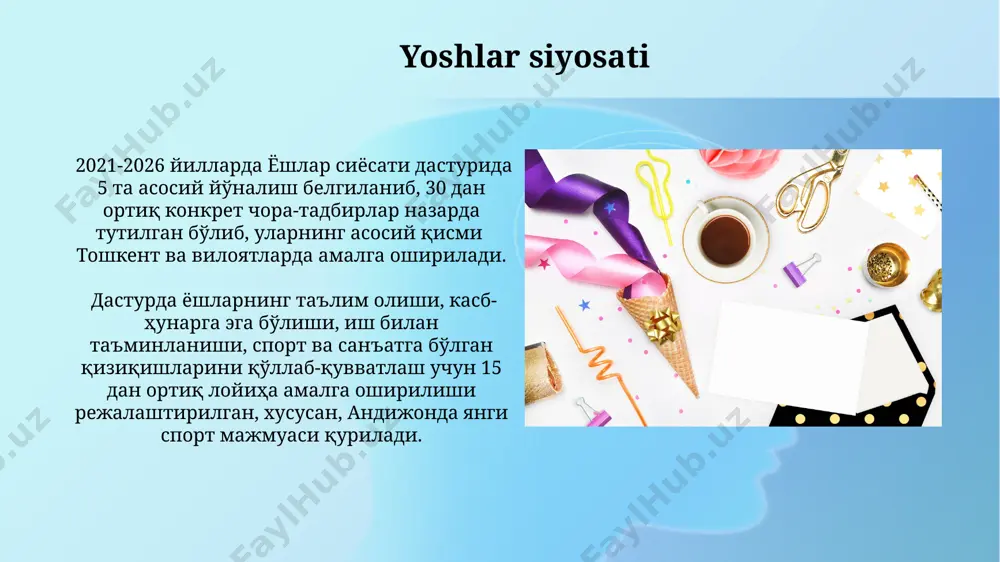 i ishlab chiqilgan. tashqi siyosat va xalqaro hamkorlik markaziy osiyo mintaqasida mintaqaviy xavfsizlikni ta'minlashga qaratilgan 10 ta qo'shma dastur ishlab chiqiladi va 2026 yilgacha amalga oshiriladi, bu esa mintaqaviy barqarorlikni oshirishga yordam beradi. o'zbekistonning jahon hamjamiyatidagi mavqeyini mustahkamlash uchun 5 ta strategik sheriklikni rivojlantirish, jumladan, xitoy, rossiya, aqsh, yevropa ittifoqi va yaponiya bilan aloqalarni kengaytirish rejalashtirilgan. qishloq xoʻjaligini modernizatsiya qilish қорақалпоғистон республикасида 5000 дан ортиқ фермер хўжалигига юқори ҳосилдорликка эга пахта ва буғдой навларининг экиш учун бепул уруғлари тақдим этилади. андижон вилоятидаги 20 та қишлоқ хўжалиги кооперативларига 15 миллион ақш доллари миқдорида грант ажратилиб, қишлоқ хўжалиги техникаларини модернизация қилишга йўналтирилади. davlat mustaqilligini mustahkamlash davlat mustaqilligining 30 yilligi munosabati bilan 2021-yilda qabul qilingan 5 ta milliy dastur, mamlakatning xavfsizlik va mustaqilligini ta’minlashga qaratilgan boʻlib, ularning samaradorligi samarqand viloyatida oʻtkazilgan tadqiqotlar orqali baholandi. oʻzbekiston respublikasining konstitutsiyasi va 1991-yildan beri amalga oshirilgan 200 dan ortiq qonun hujjatlari davlat mustaqilligini mustahkamlashga xizmat qilib, andijon …